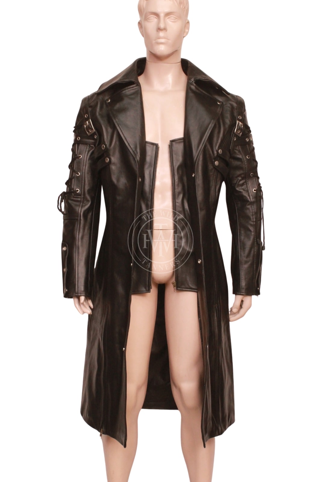 Men's Long Leather Trench Coat, view 6