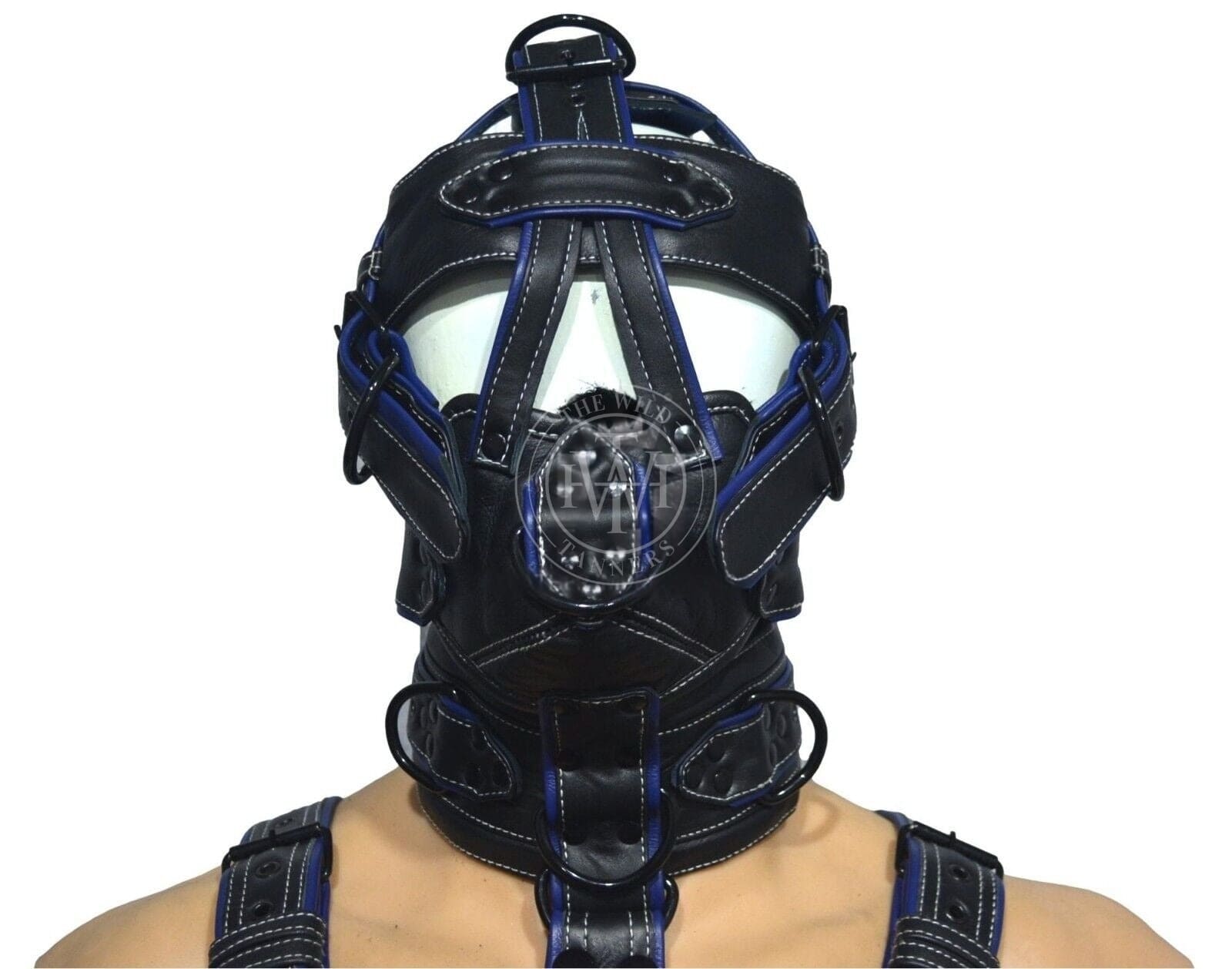 Leather bondage muzzle, leather harness, muzzle gag, muzzle with harness and biceps cuffs 
