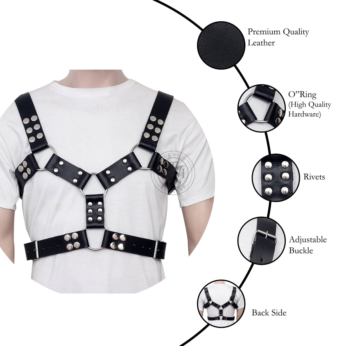 Handmade Leather Chest Harness BDSM With Studded Straps, view 5