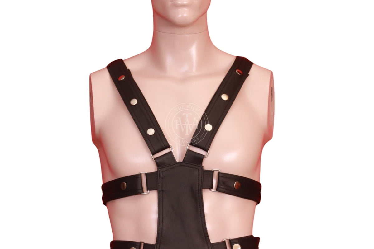 Mens Leather Harness Bodysuit Styled With Front Zipper, view 5