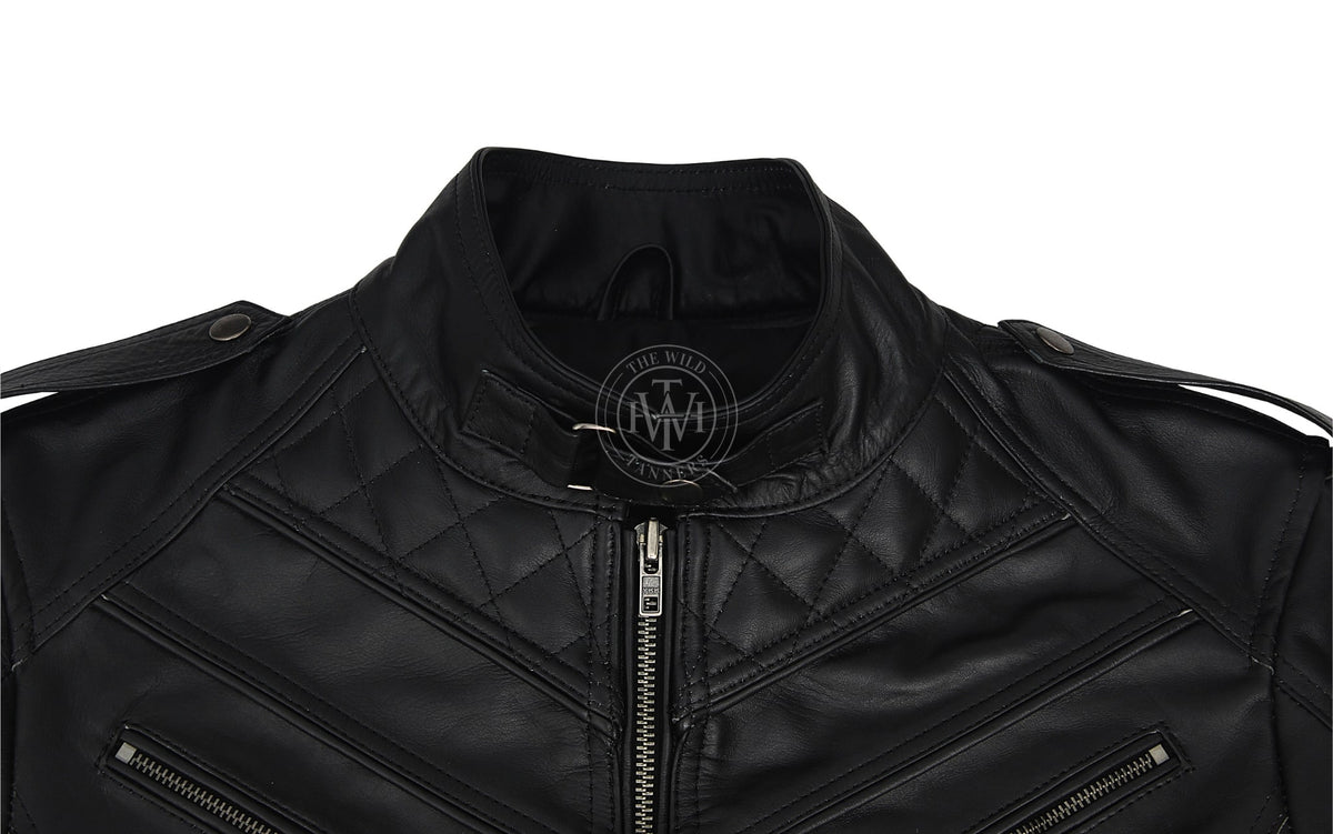 Premium Quilted Leather Jacket For Mens, view 5