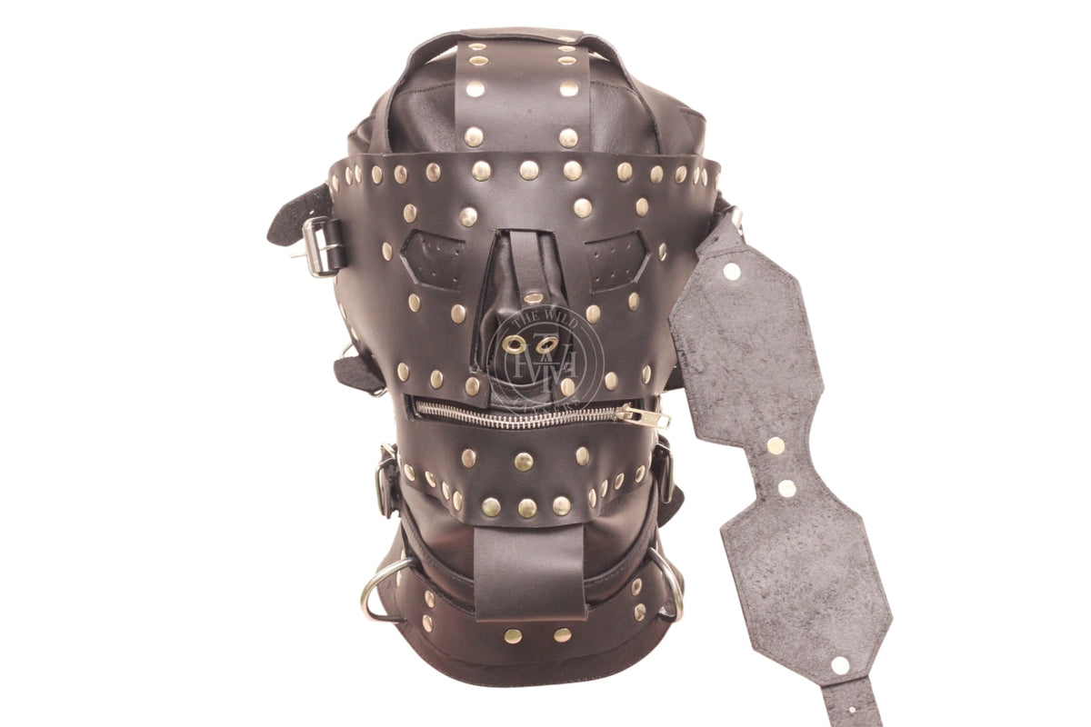 Premium Leather Bondage Hood with Mouth Gag, view 5
