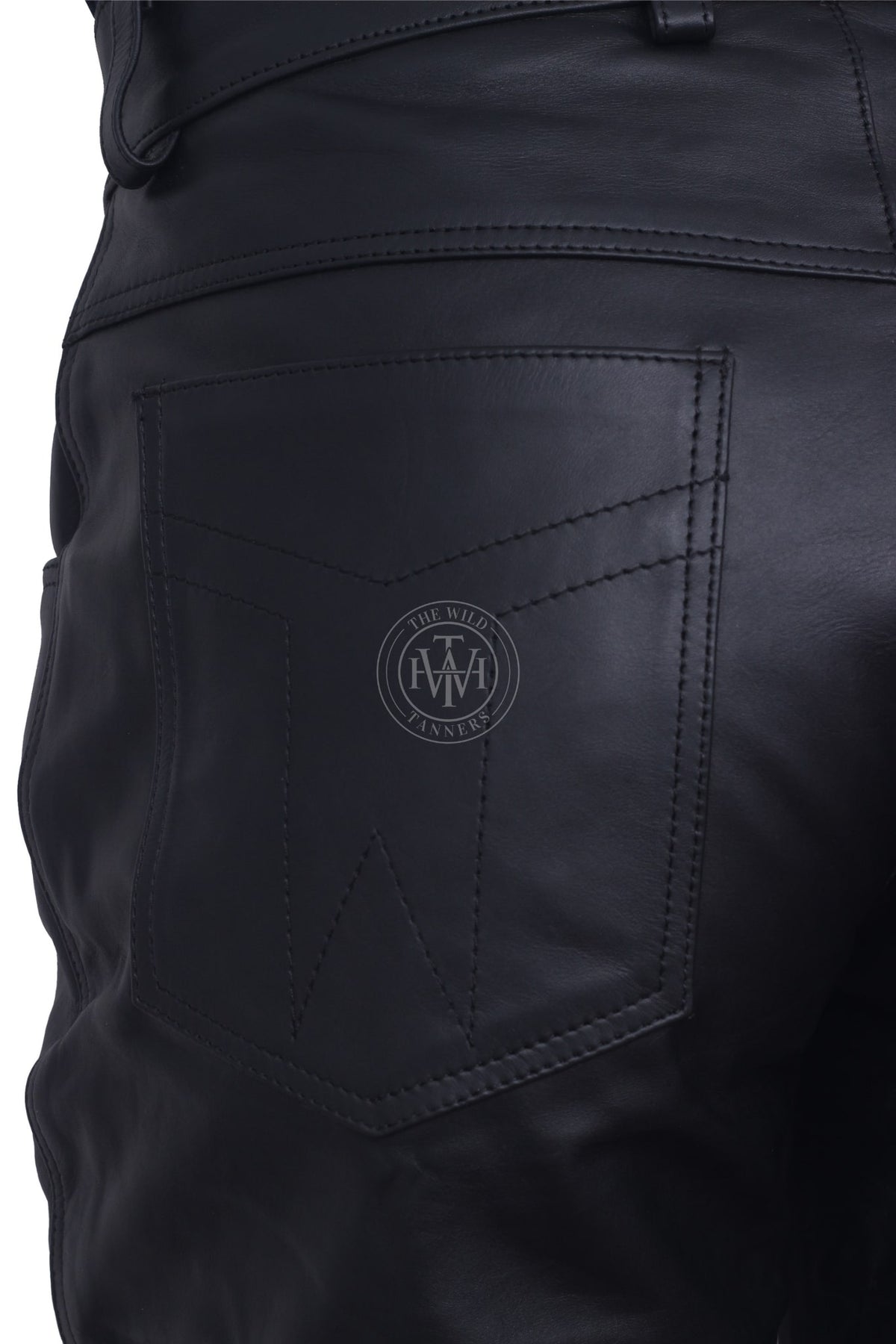 Plain Men's Black Leather Pants, view 5