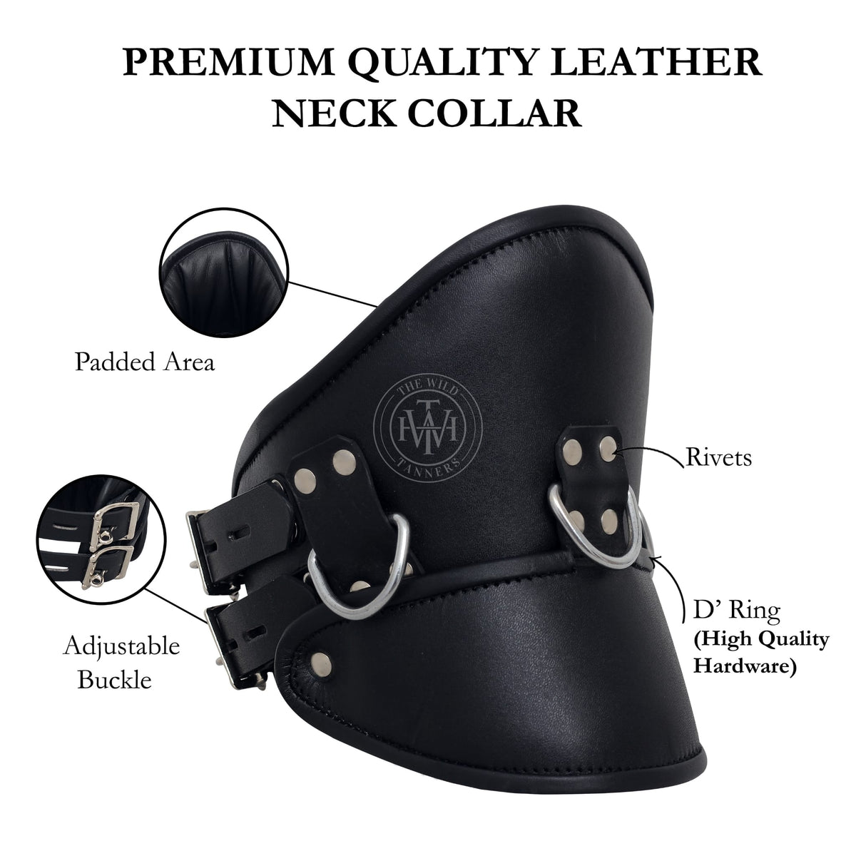 Genuine Leather Bondage Posture Collar with Dual Straps, view 5