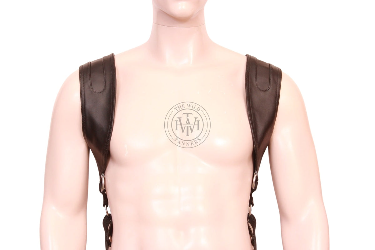 mens leather full body harness with clip straps