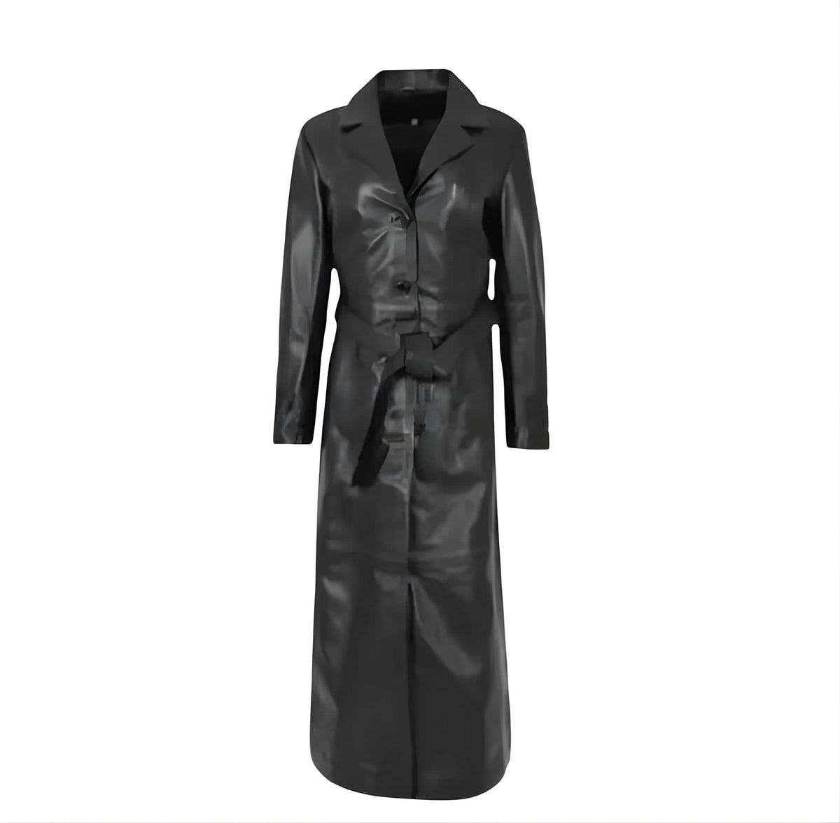 Genuine Leather Black Trench Coat For Women