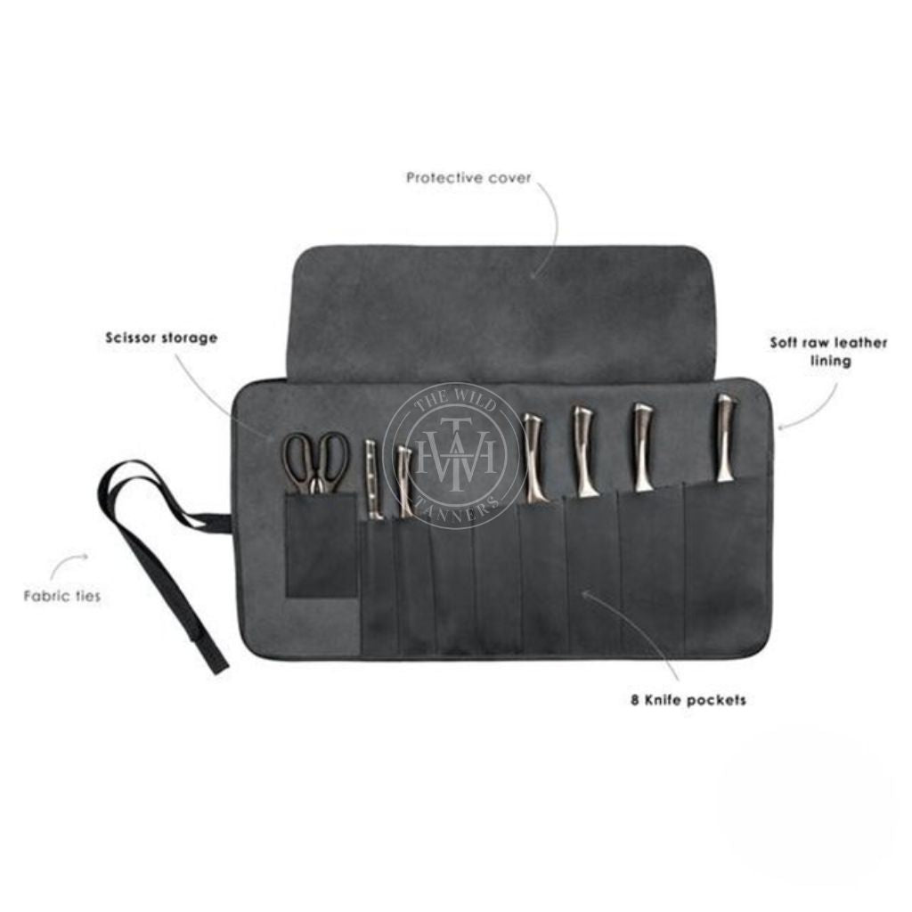 Classic Black Knife Roll Bag Leather, view 5
