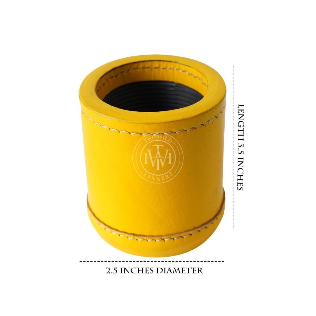 Genuine Ribbed Yellow Leather Dice Cup, view 5