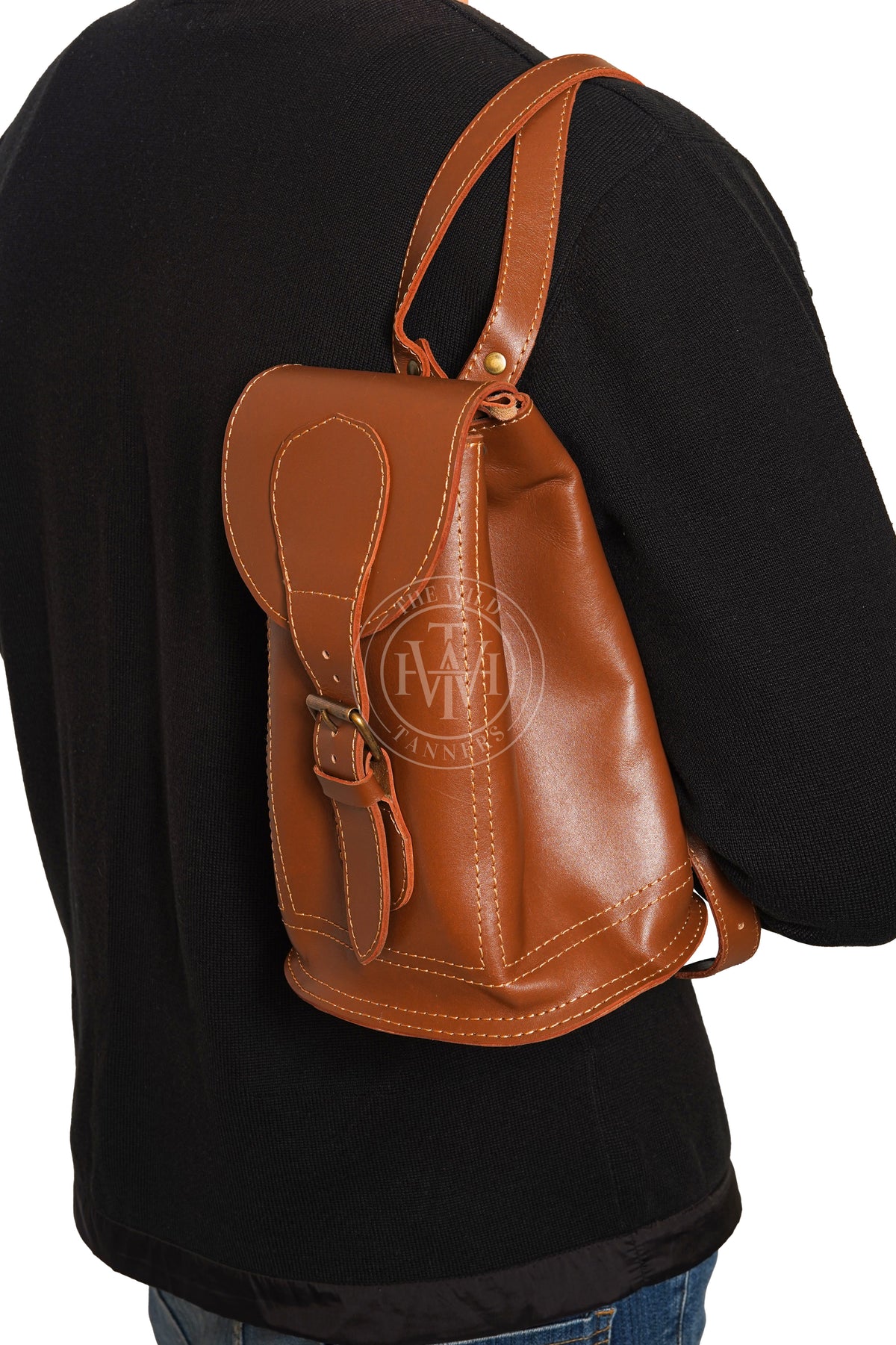 Handmade Leather Magda Backpack with Flap Closure, view 3