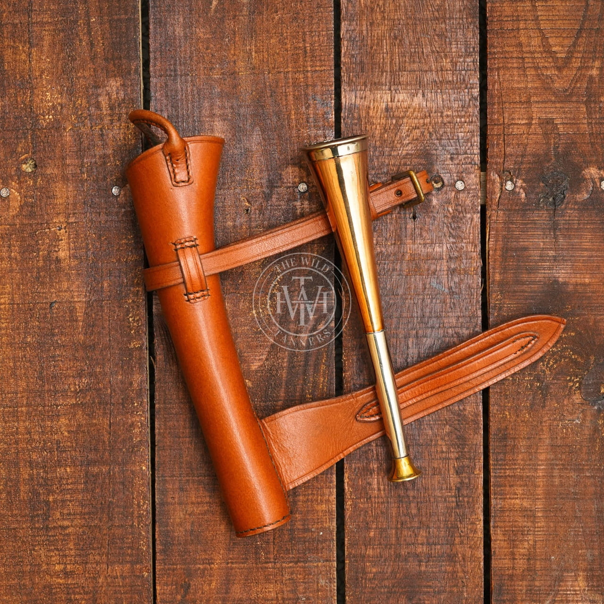 Copper Fox Hunting Horn With Leather Case, view 8