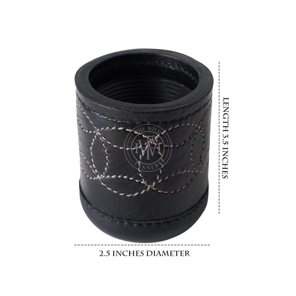 Black Leather Rolling Dice Cup with Ribbed Interior, view 5