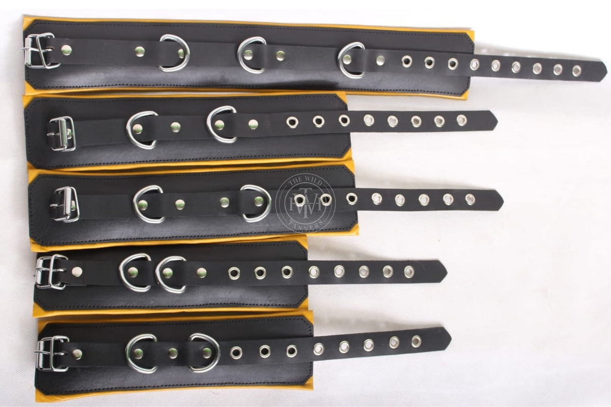 5 Pcs Set Genuine Leather Bondage Handcuffs, view 5
