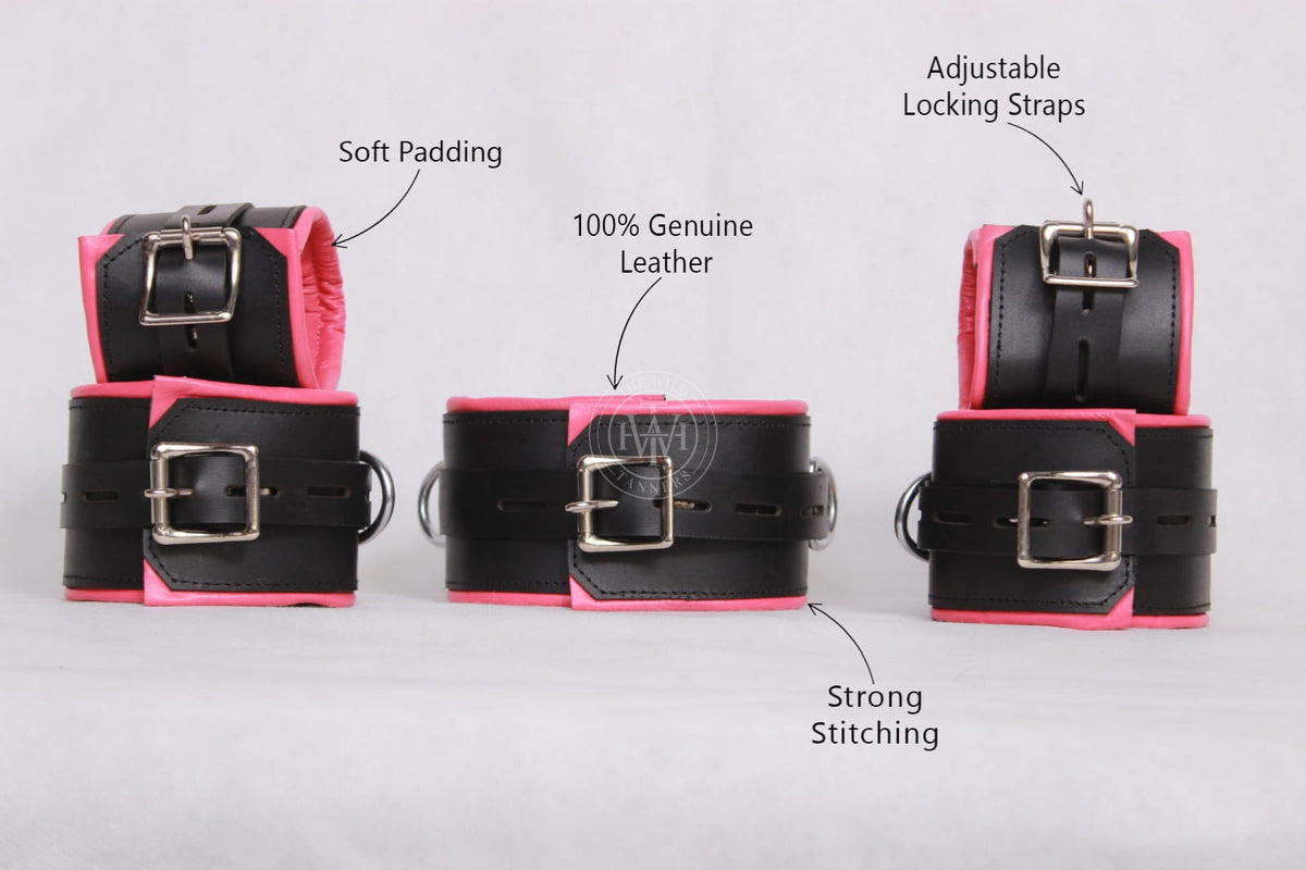 5 Pcs Set of Leather Handcuffs Bondage Restraints, view 6