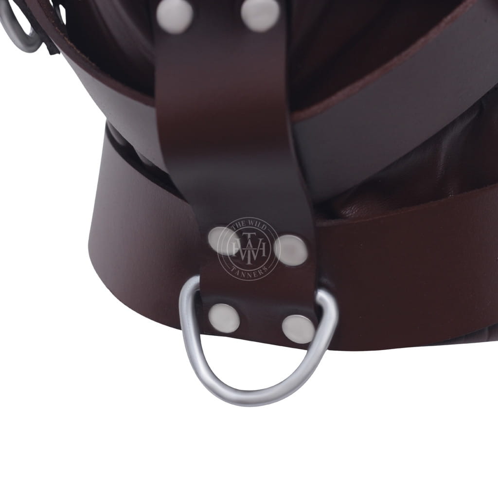 Brown Leather Hood with Adjustable Mask, view 6