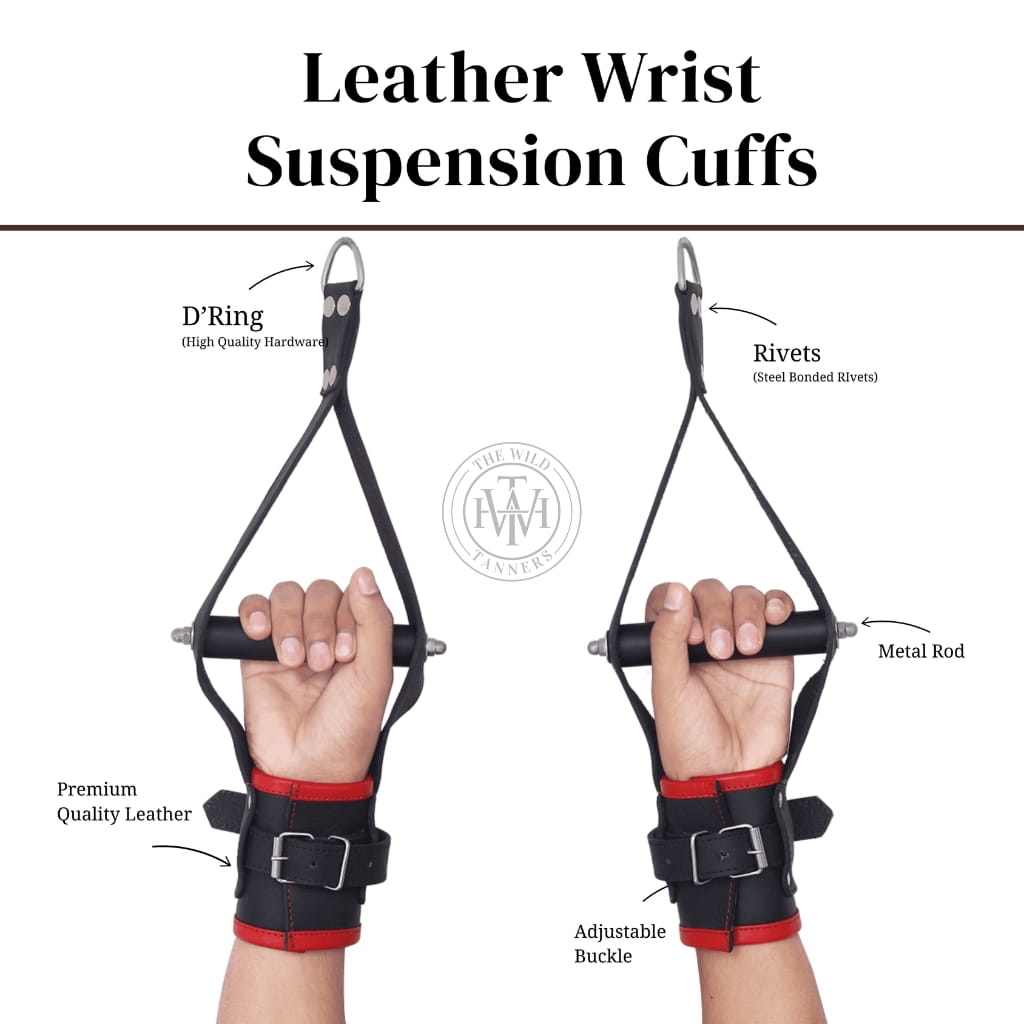 Genuine leather BDSM suspension cuffs with heavy-duty D-rings, view 5