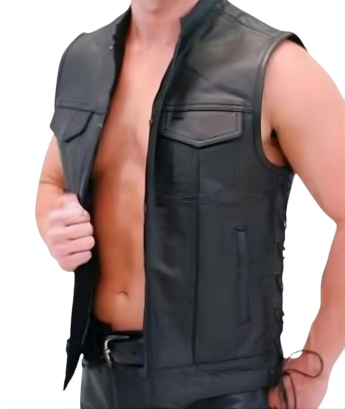 leather vest, gay leather vest, leather vest bdsm, bondage leather vest