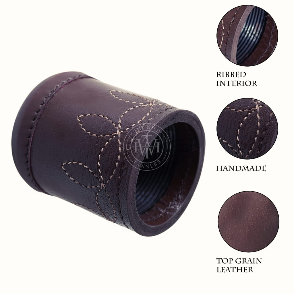 Genuine Leather Ribbed Dice Cup, view 5