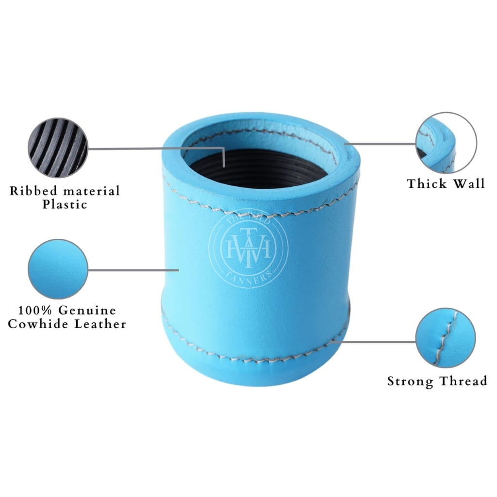 Blue Leather Ribbed Dice Cup, view 5