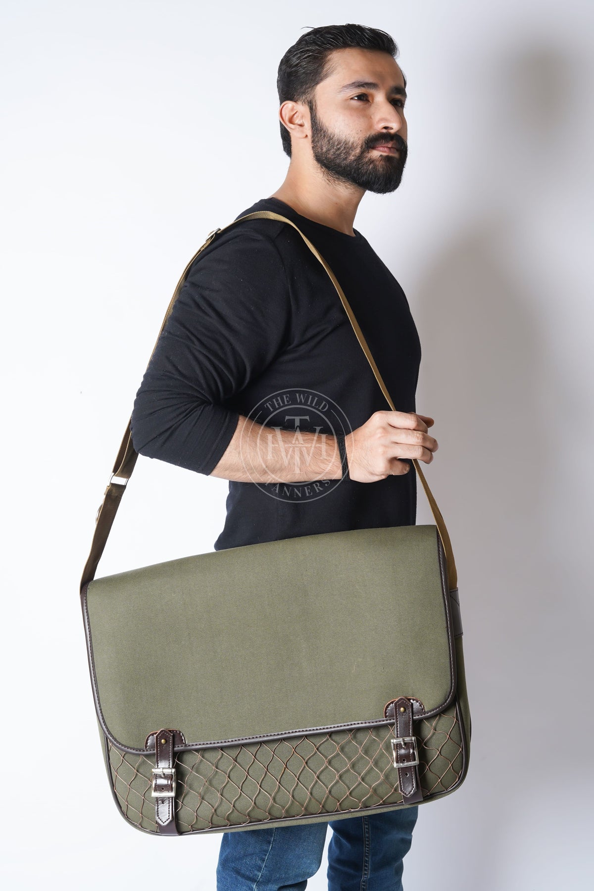 Leather Canvas Satchel Bag, view 3