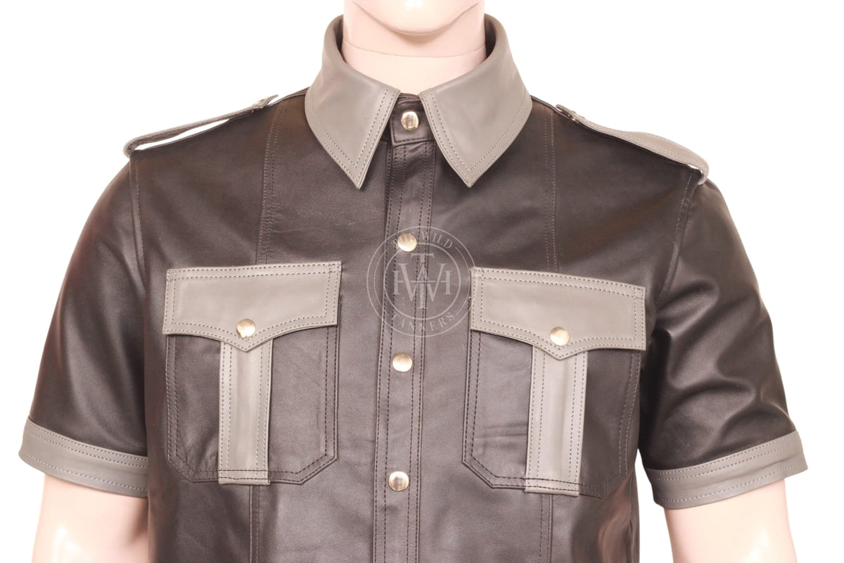 Handmade Short Sleeve Leather Shirt for Men, view 6