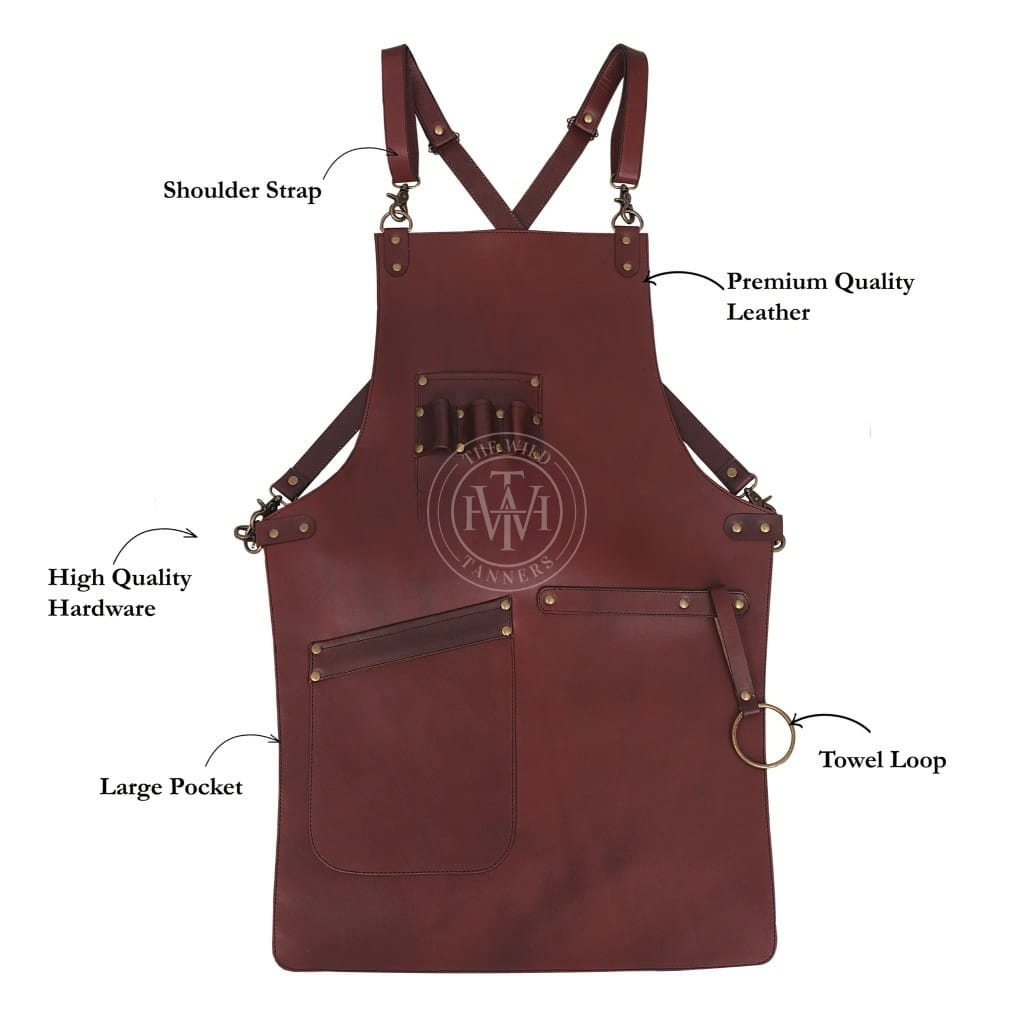 Men's Brown Genuine Leather Woodworking Apron, view 6