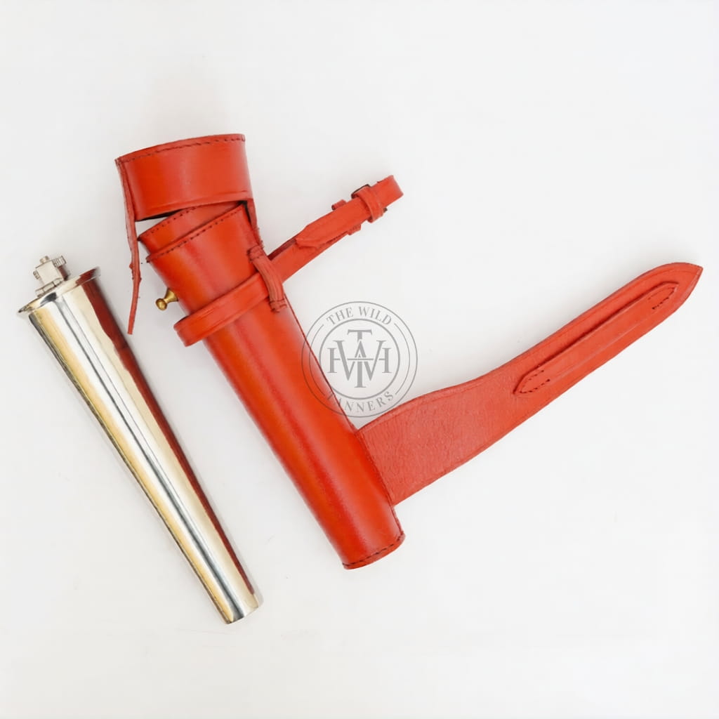 Stainless Steel Fox Hunting Flask with Tan Leather Case, view 6