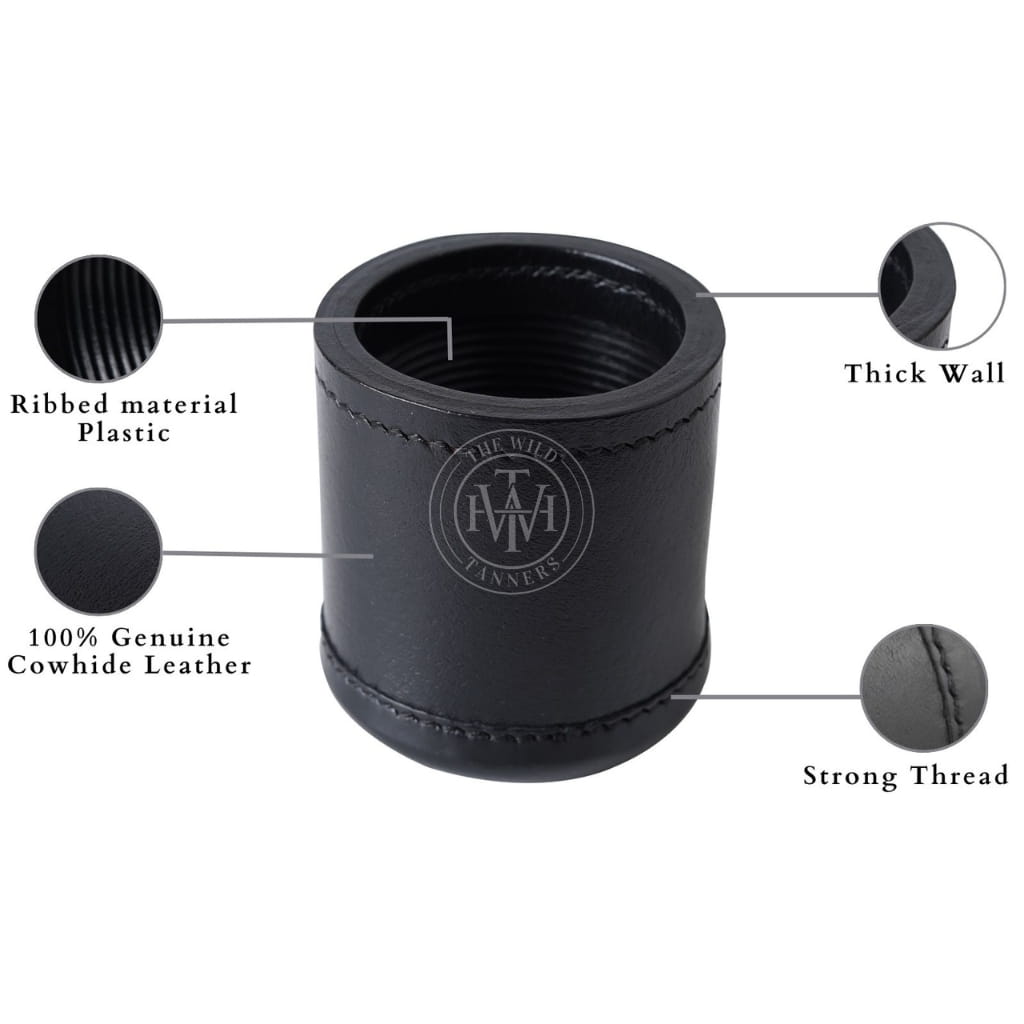 Genuine Black Leather Ribbed Dice Cup, view 5