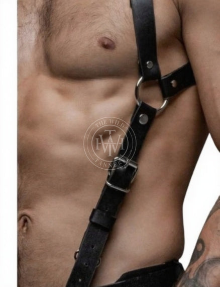leather mens harness suspenders with clip connectors