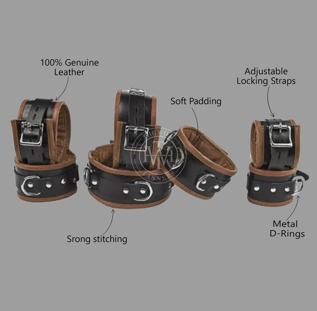 7 Pcs Leather Bondage Wrist Ankle Restraints Cuffs, view 5