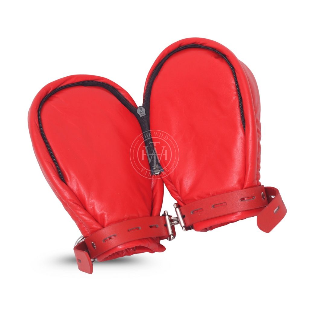 Red Locking Mittens with Zipped Palm, view 6