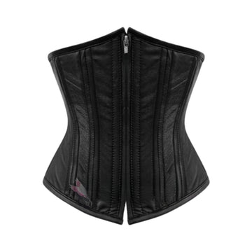 Women's black leather underbust corset