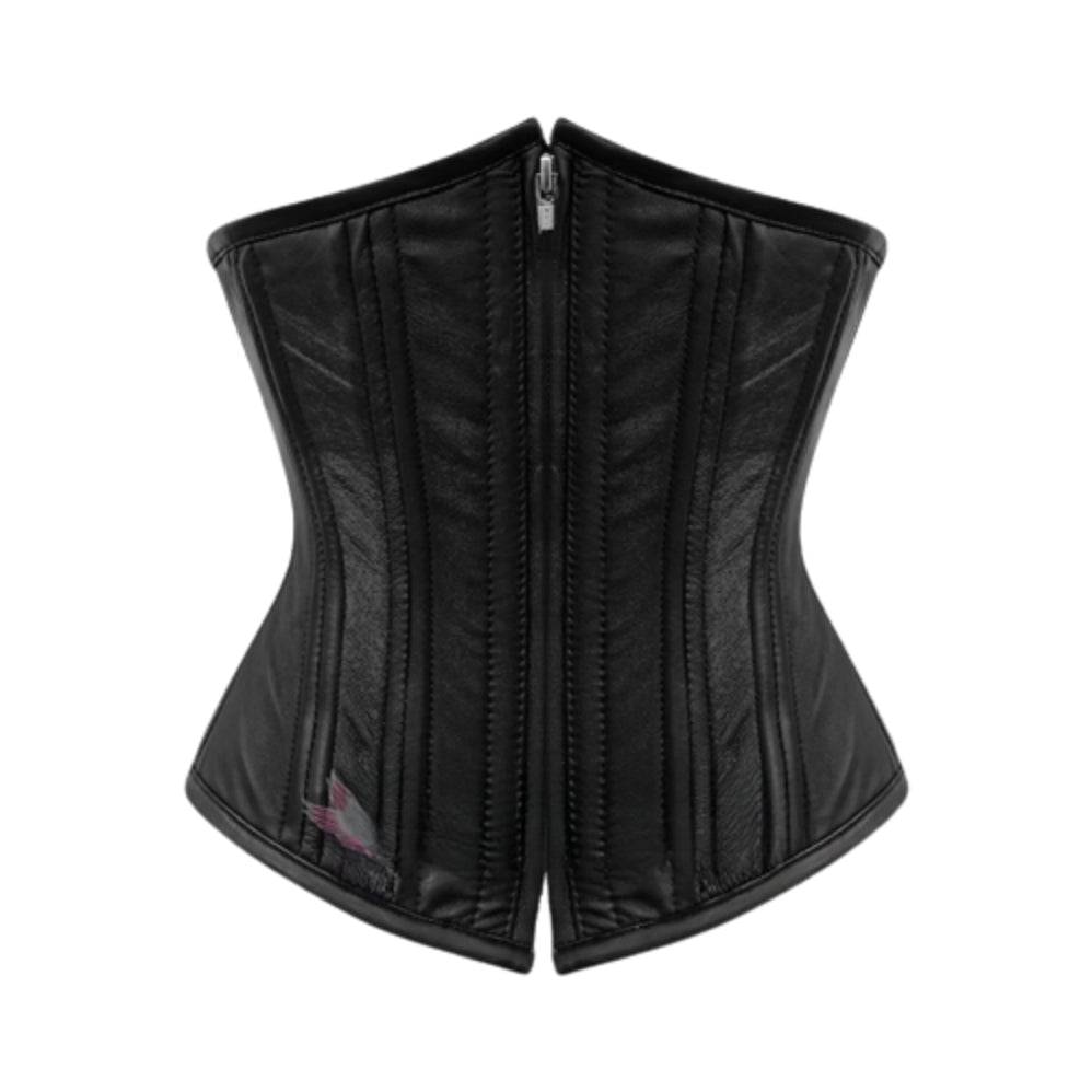 Women's black leather underbust corset