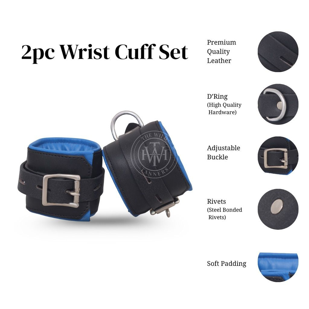 7 Pcs Set Pure Leather Bondage Handcuffs, view 7