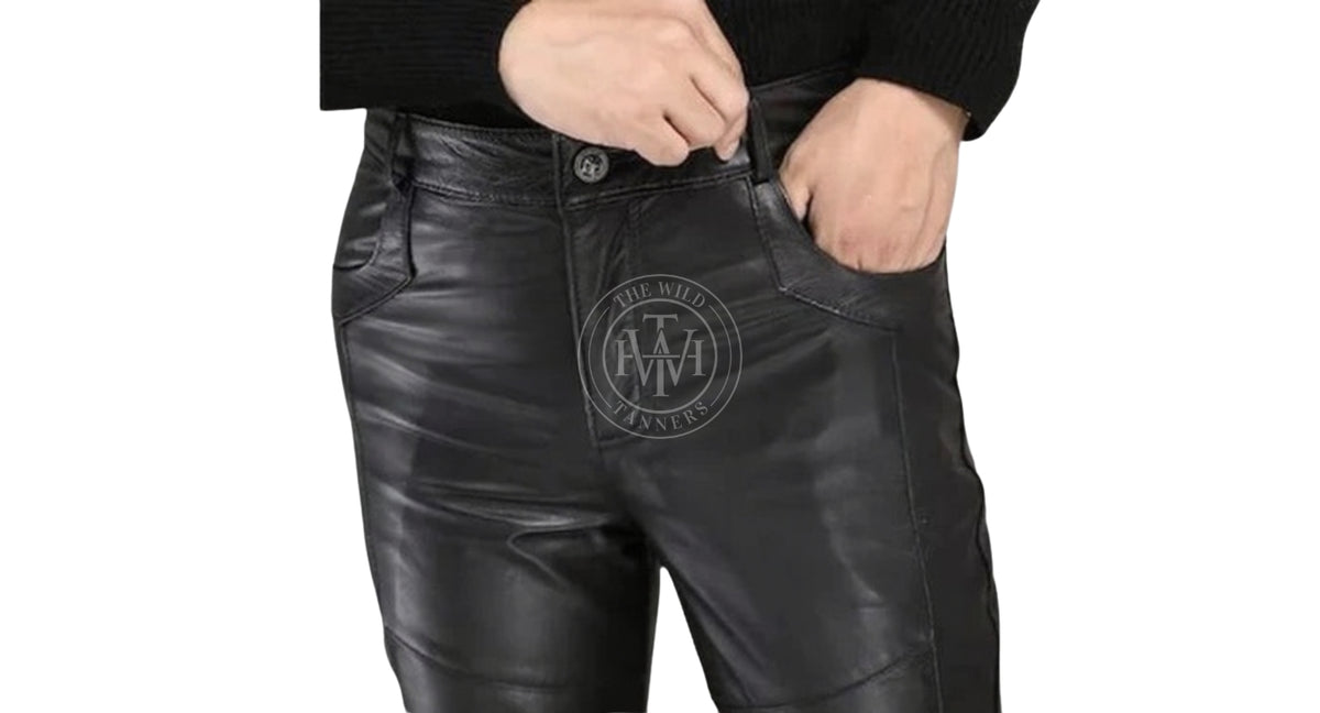 Men's Black Leather Pants, view 5
