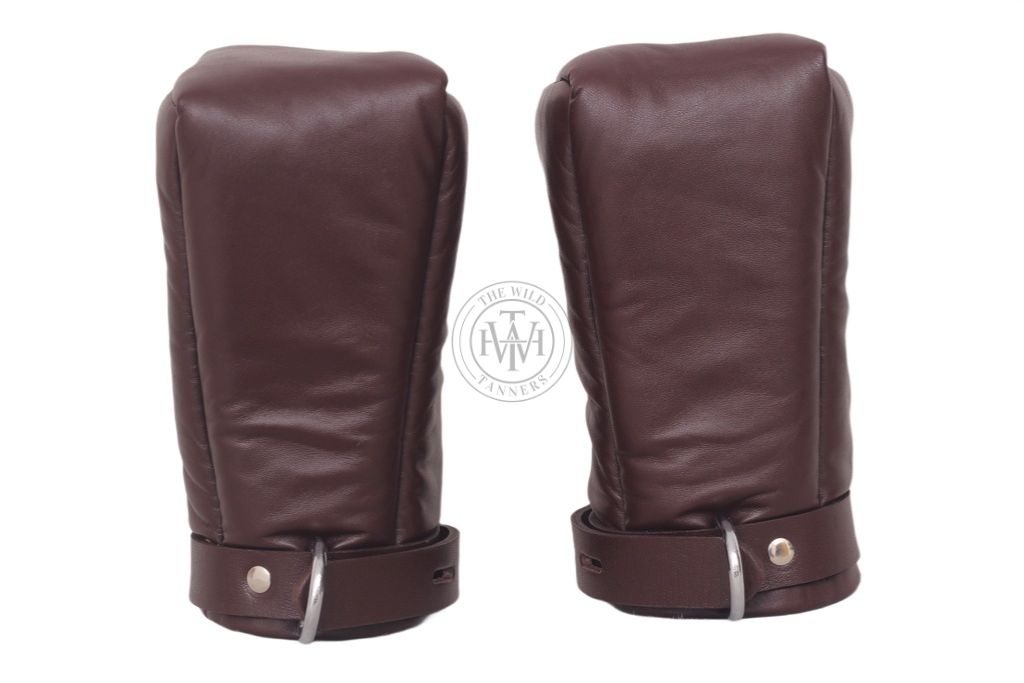 Brown Padded Bondage Mittens, view 6