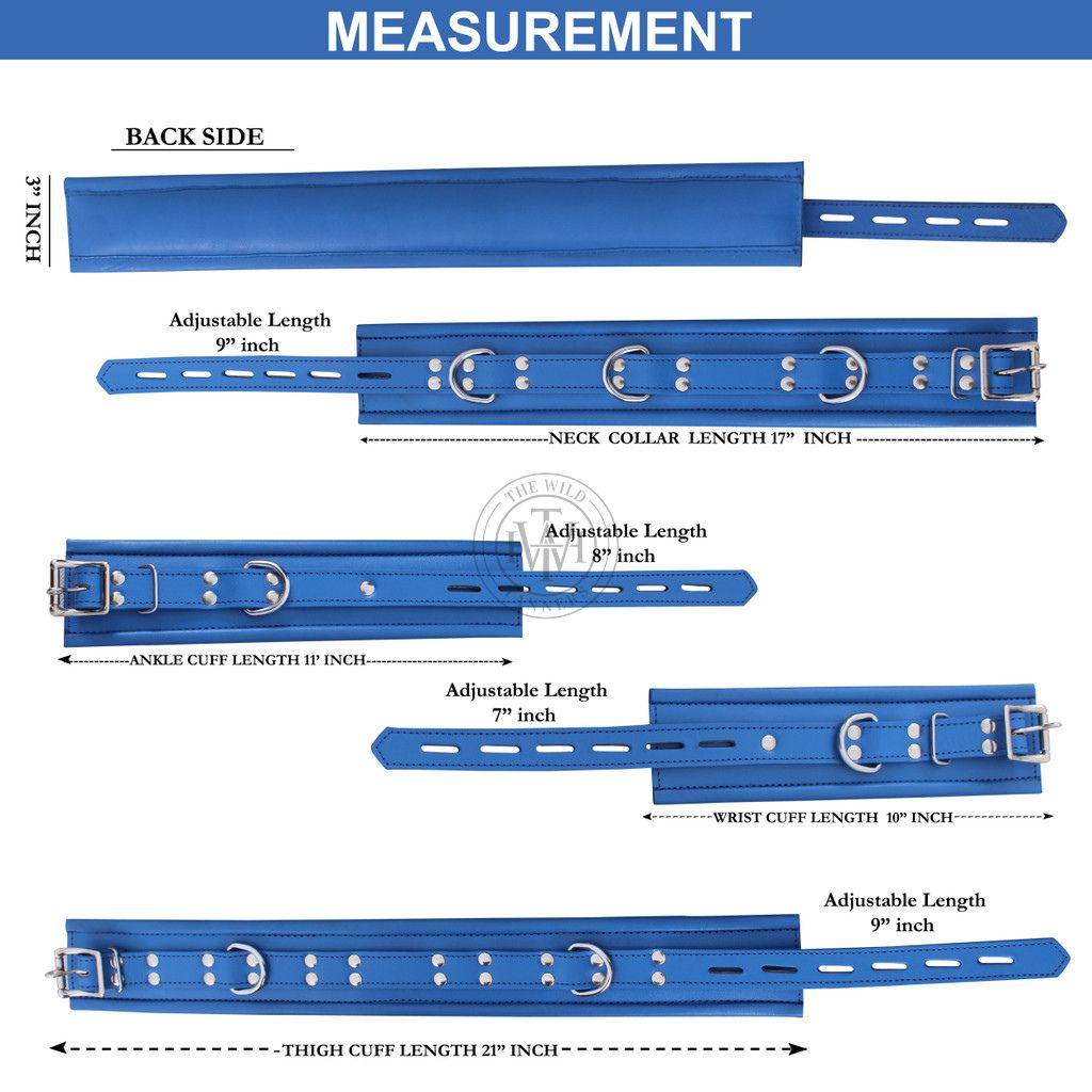 7 pcs blue leather bondage handcuffs set unisex, blue leather bondage cuffs, bondage cuffs set, unisex handcuffs set