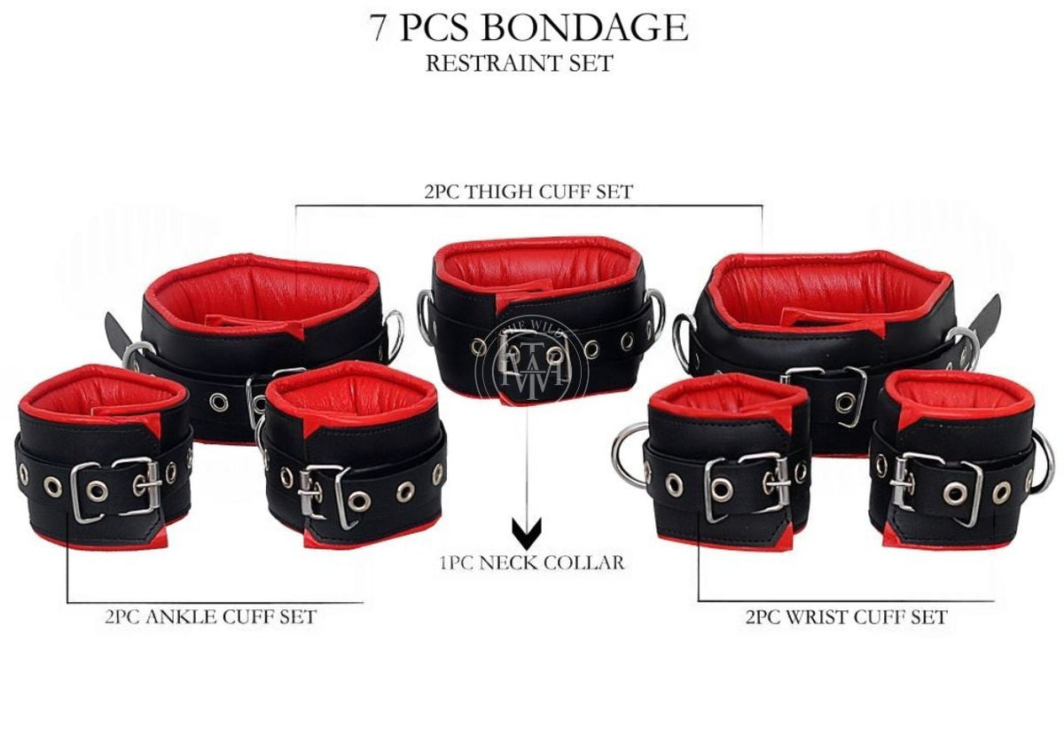 7 Pcs Genuine Leather Bondage Handcuffs, view 6