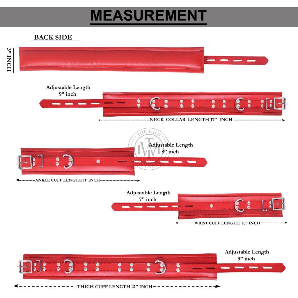 7 Pcs Red Leather Bondage Handcuffs Set Unisex, view 12