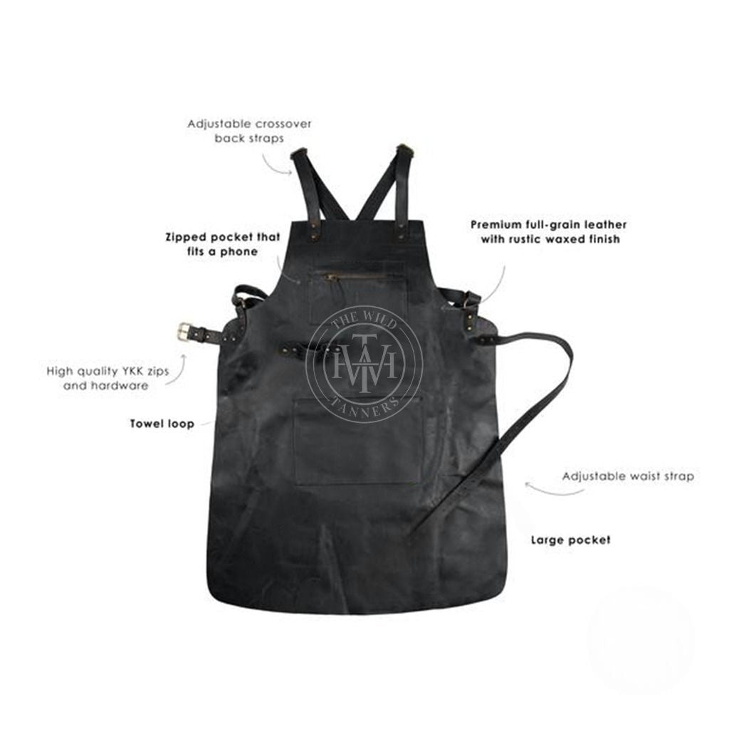 Cross Back Black Leather Apron, view 5