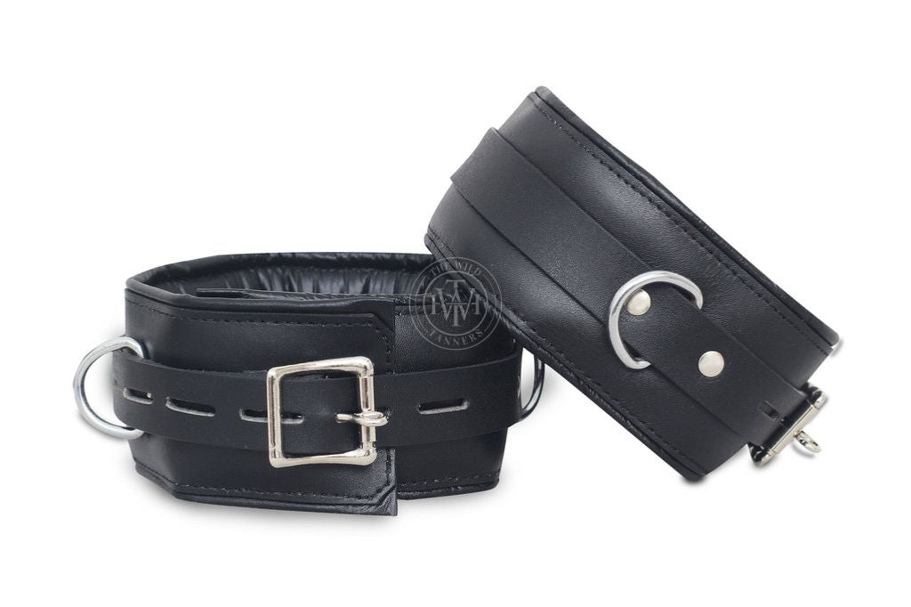Premium Black Leather Bondage Handcuffs Set, view 5