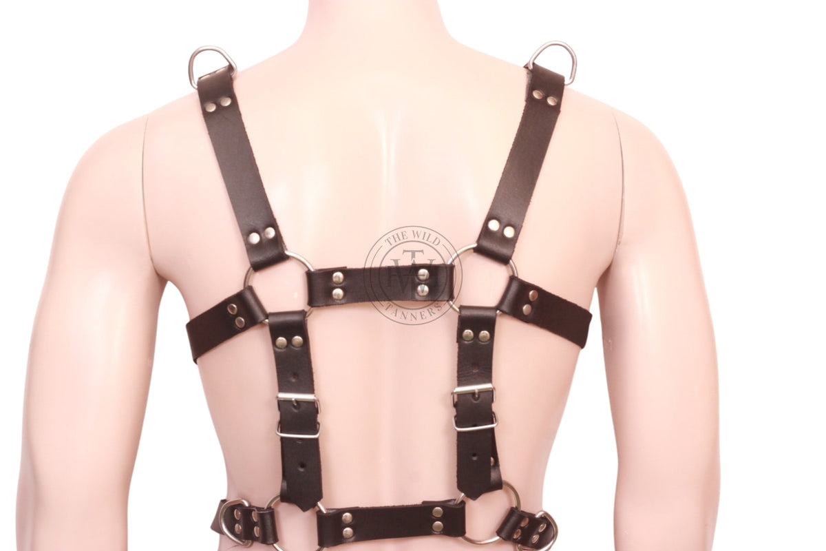 Men's leather full-body harness with cock ring, view 6