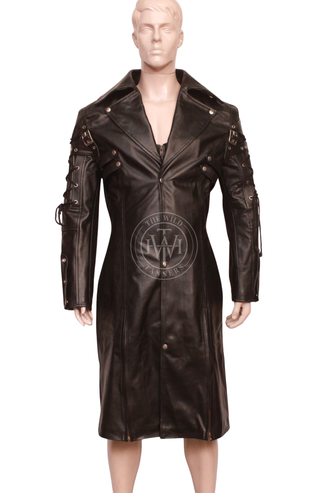 Men's Long Leather Trench Coat, view 5