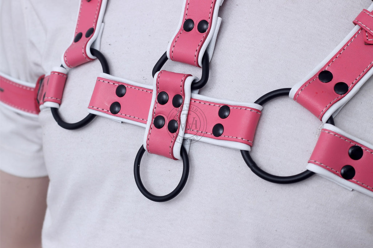 Leather bondage muzzle gag with chest harness and biceps cuffs, view 7