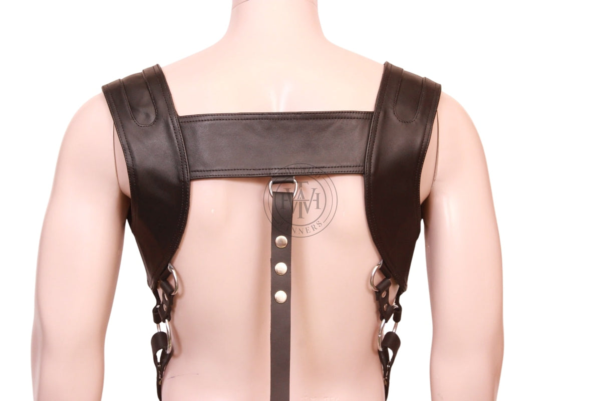 mens leather full body harness with clip straps