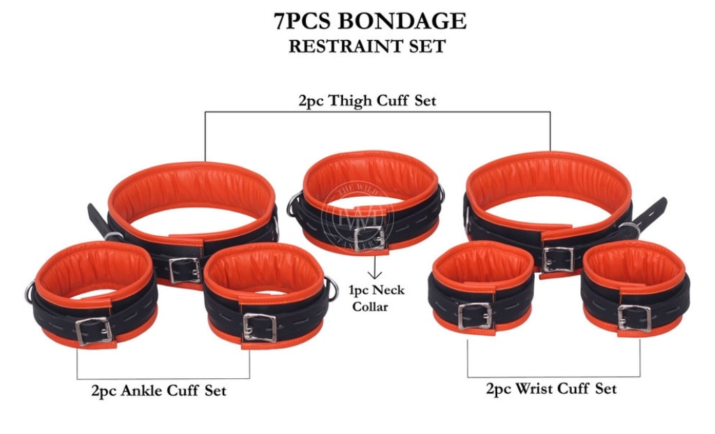 7 Pcs Leather Bondage Wrist Restraints Cuffs, view 11