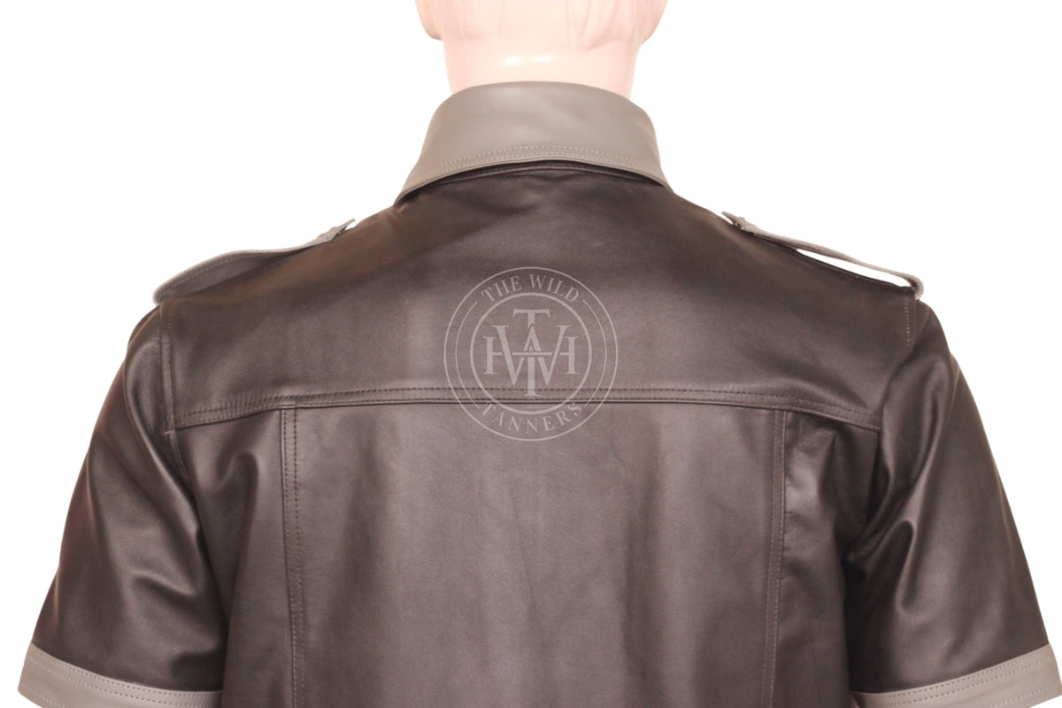 Men's short-sleeve leather biker shirt, view 6