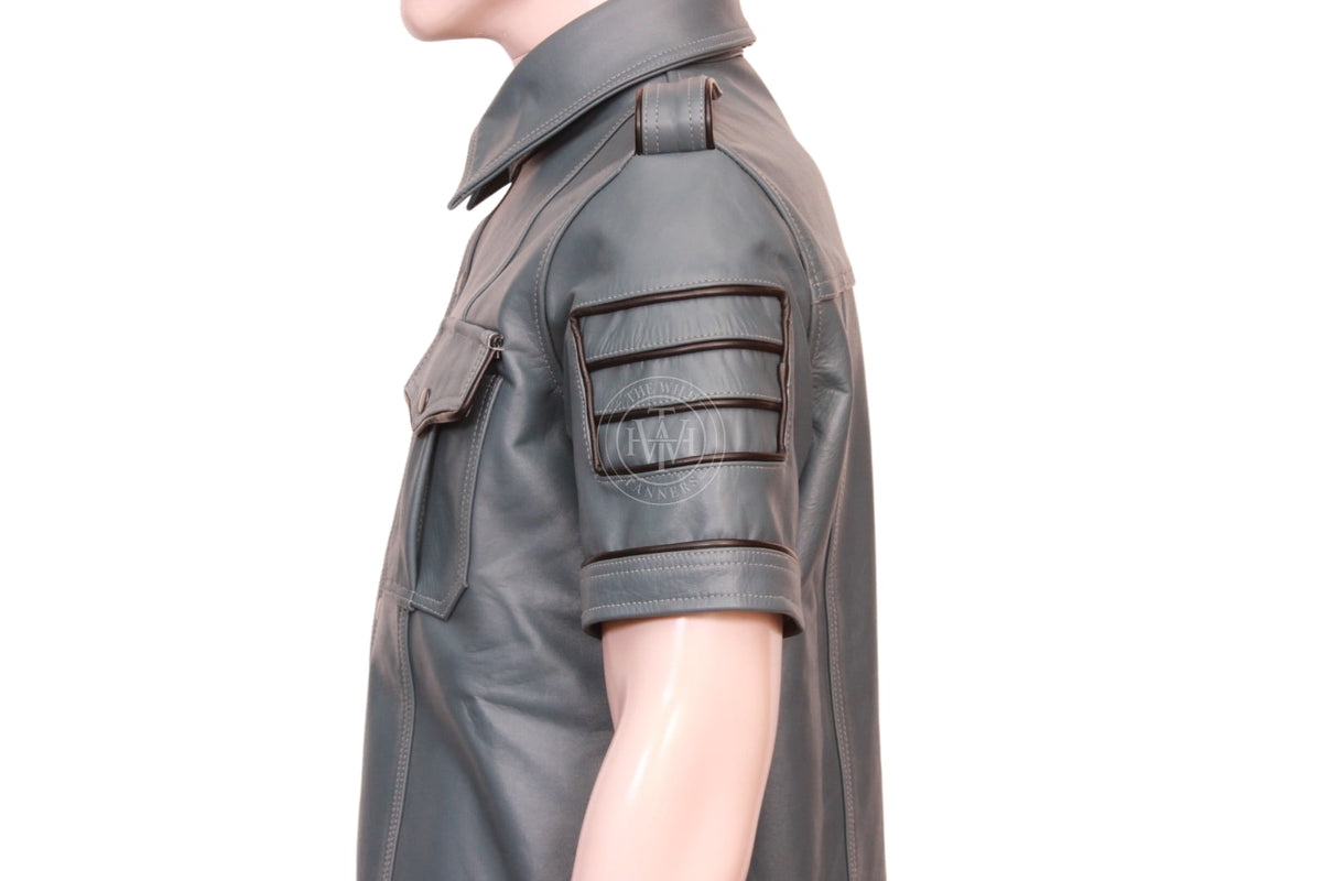 Stylish Leather Military Style Shirt, view 6