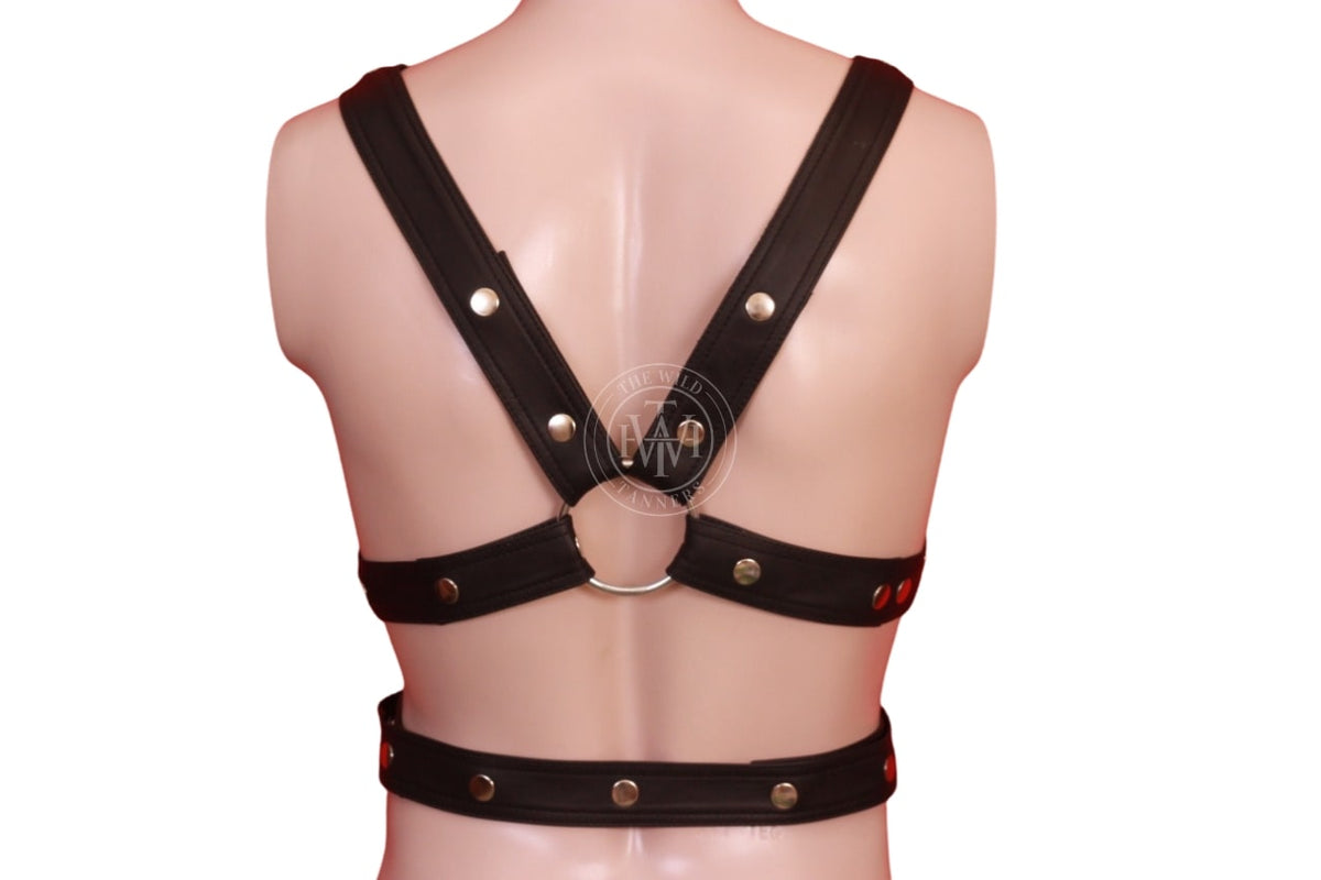 Mens Leather Harness Bodysuit Styled With Front Zipper, view 6