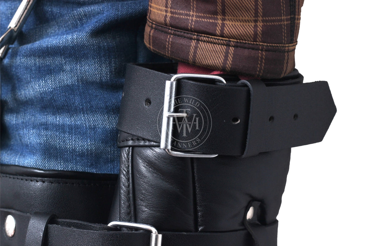 Black Leather Bondage Waist Restraints Belt, view 6