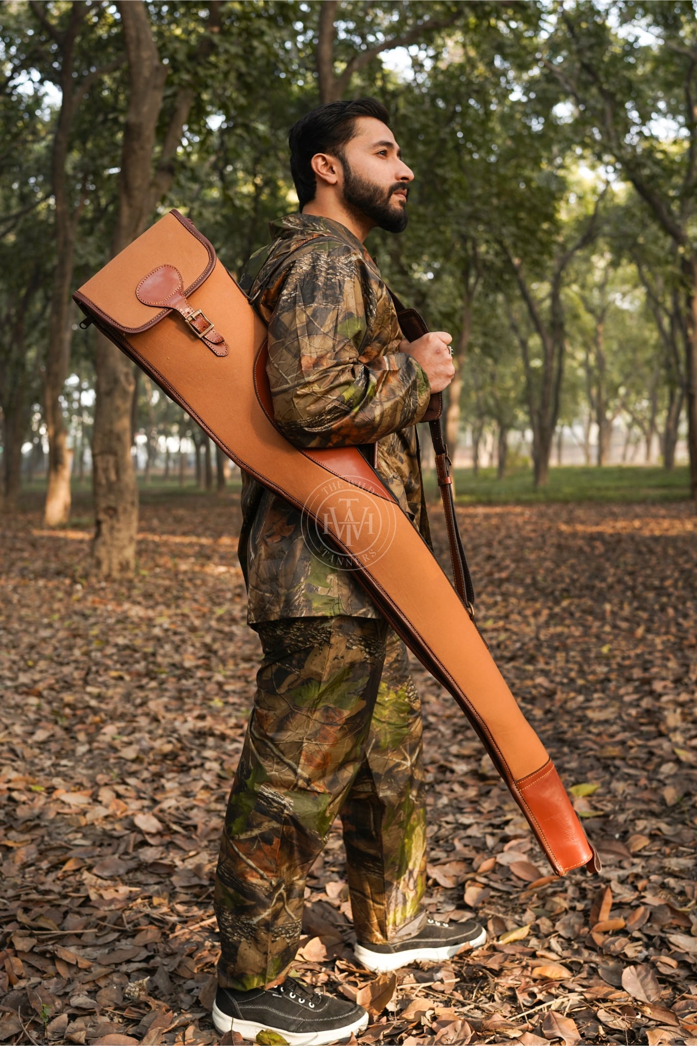 Canvas Leather Shotgun Case with Shoulder Strap and Reinforced End
